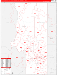 Spokane-Spokane Valley Metro Area Wall Map Red Line Style 2024